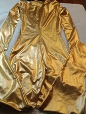 Metallic Long Sleeve Catsuit Body Suit Zip Mock Neck Costume Gold Size XS/S