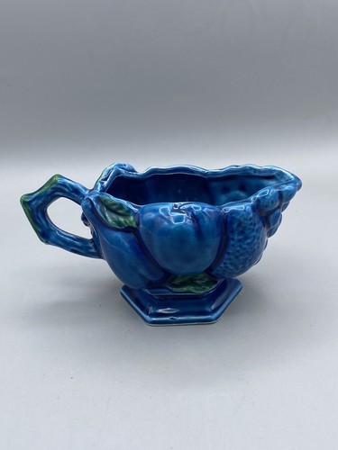 VTG Indigo Blue Inarco Creamer Majolica E2373 Grapes Leaves - Picture 3 of 10