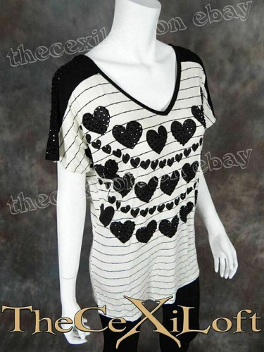Camisa Mujer Blanca Manga Corta Corazones Negros Diseño Cristal Marca Vocal - Imagen 3 de 5