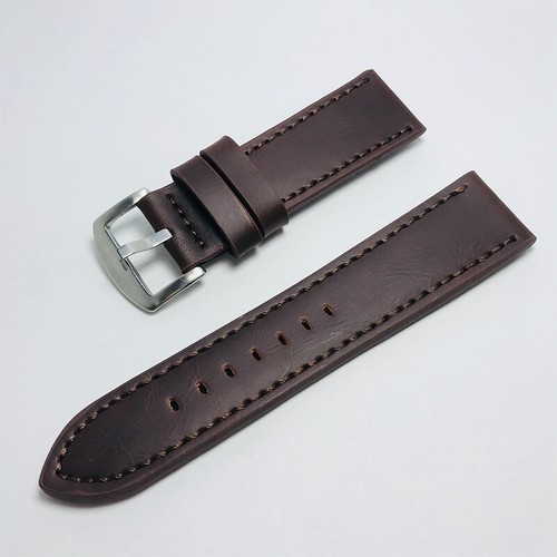 18/20/22/24mm Watch Band Leather Rubber Strap Black Brown Women Men - Picture 3 of 31