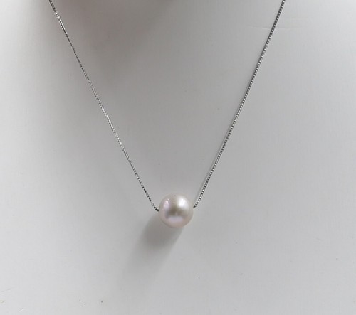 June Pearl Grey 9-10 mm Round Cultured Pearl Necklace 925S Adjustable - Picture 2 of 6