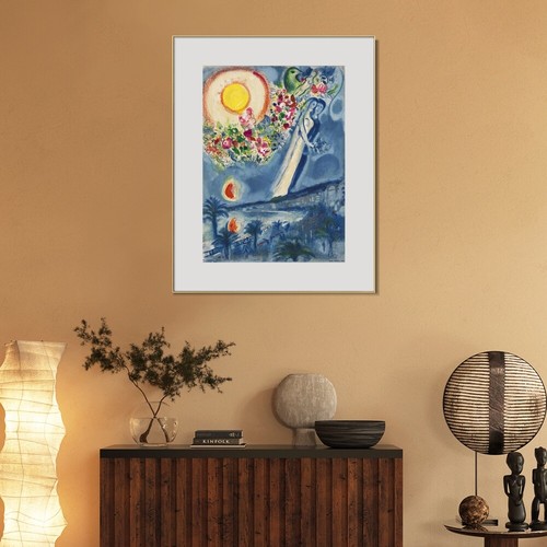 Framed Canvas Giclee Print Fiancés dans le ciel de Nice, 1967 by Marc Chagall - Picture 6 of 19