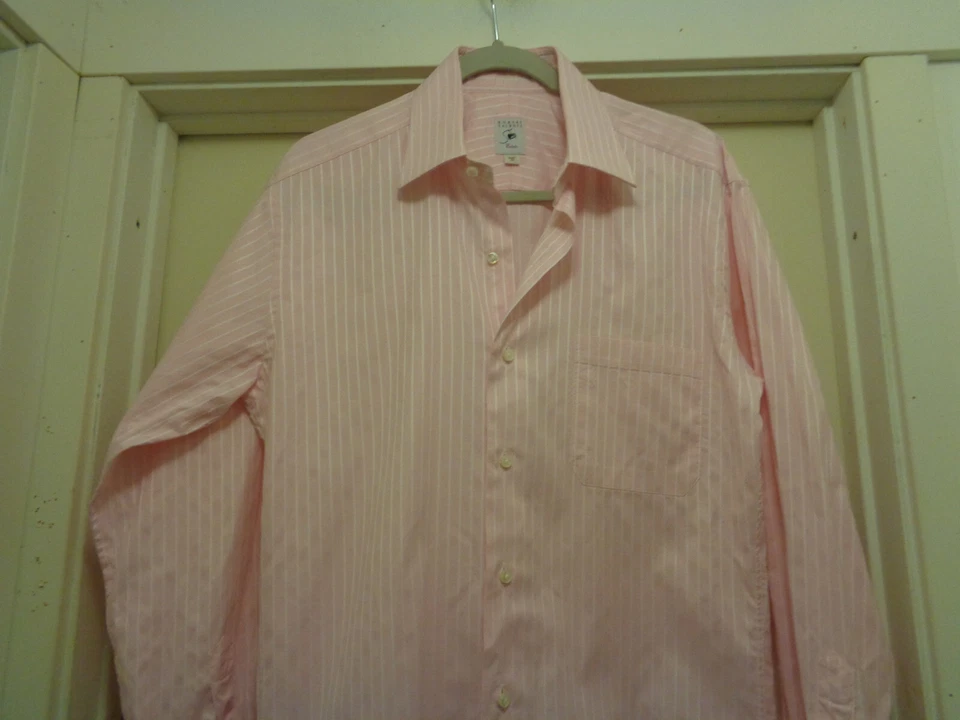 CAMISA CLÁSICA PAPÁ DISEÑADOR ROBERT TALBOT ESTATE RAYAS ROSA Y BLANCO 15 Y 1/2 Foto 3 de 4