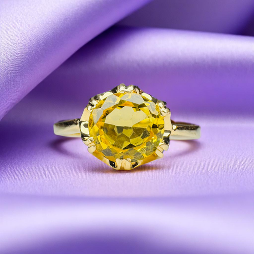 ESTATE- 14K Gold -Natural Citrine Ring -Sz 6.5- 1.2CT Mid Century Solitaire Ring - Picture 17 of 24