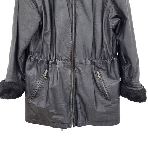 Leather Limited Black Leather Size M Faux Fur Trimmed Mens Jacket Zipper FLAW - Picture 4 of 10