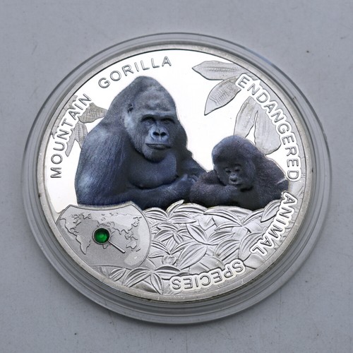 Moneda Desafío Medalla de Plata Gorila de Montaña Especie Animal en Peligro de Extinción Zambia - Imagen 6 de 12