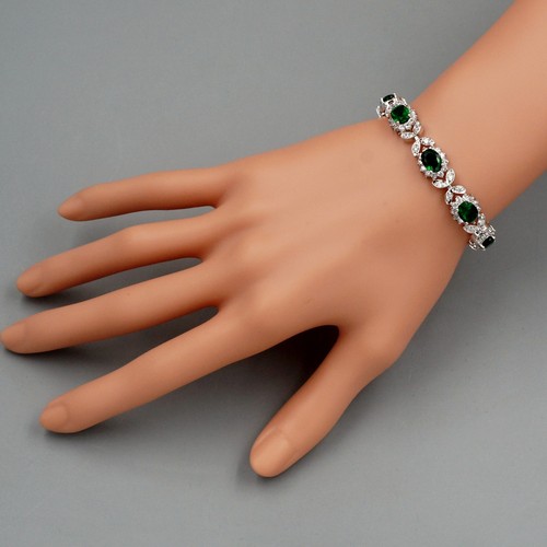 Bracciale Tennis 7,5 In Donna Oro Bianco GP Verde Cubic Zirconia Zirconi 06325 Regalo - Foto 2 di 6
