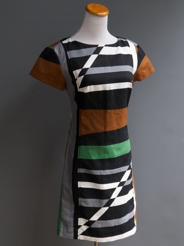 Derek Lam Mod Geometric Graphic Multi Colored Linen Cotton Dress sz XS 2 - Picture 2 of 7