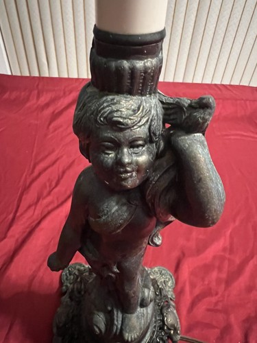 Vintage Antique Cast Iron Metal Child Cherub Table Lamp No Shade - Picture 6 of 24