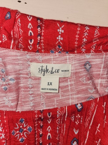 Style & Co Damen Gr. 1X rot/weiß bedruckt Volant ärmellose Bluse Tanktop  - Bild 15 von 18