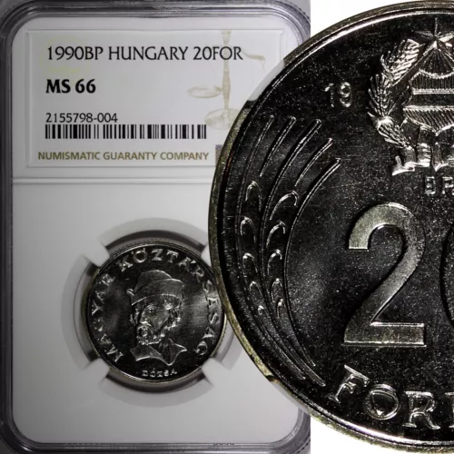 HUNGARY 1990 BP 20 Forint Gyorgy Dozsa NGC MS66 GEM BU Mint-10.000 KM# 740 (4)