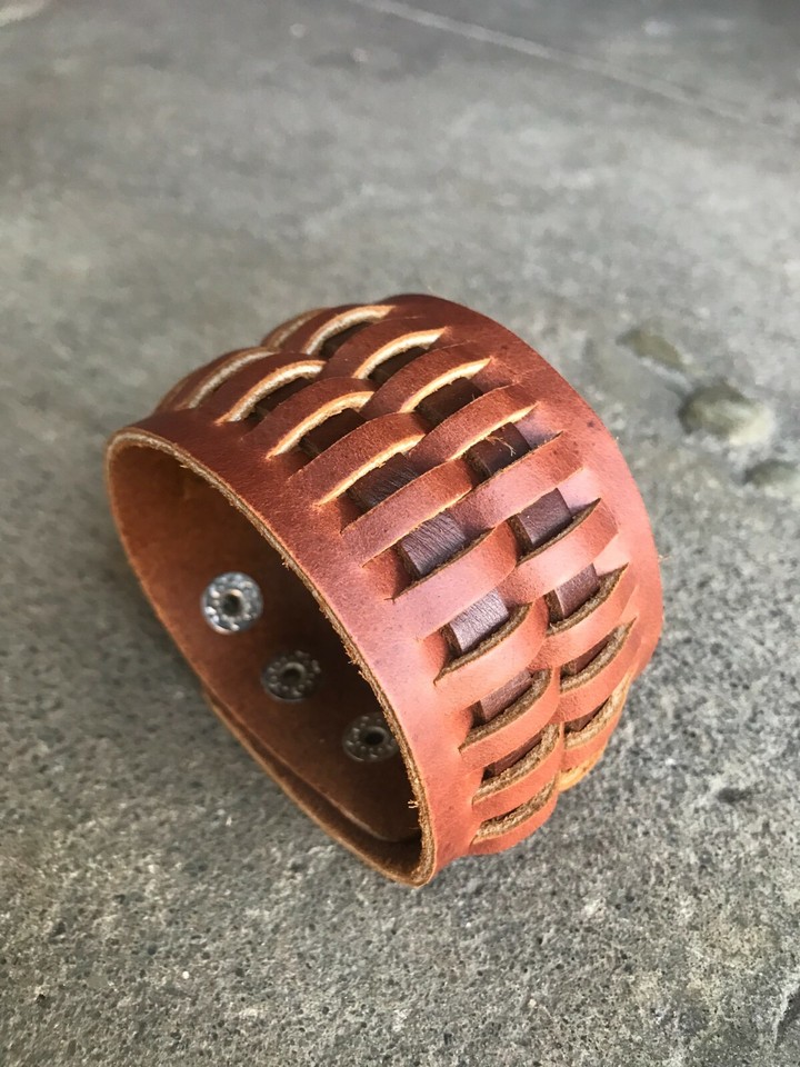 Men's Punk Wide Genuine Leather Belt Wristband Bangle Cuff - Foto 9