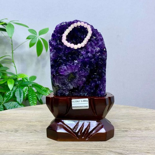 7.65LB Top Natural Amethyst Geode Quartz Crystal Mineral specimen Decor +stand - Imagen 3 de 9