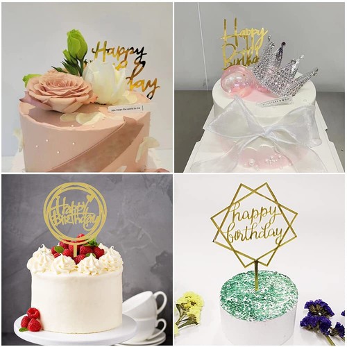 6 piezas de adornos dorados para tartas de feliz cumpleaños - Picture 2 of 4