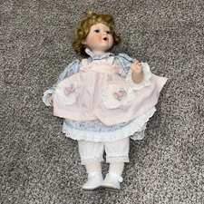 Vintage Porcelain Girl Doll 1570/7500 Seymour Mann Wavy Hair Blue Eyes w/Stand