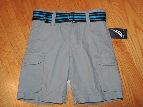 Nautica Boys Size 5 Silver Gray Casual or Dress Cargo Shorts W/ Blue Belt Lite - Picture 1 of 2