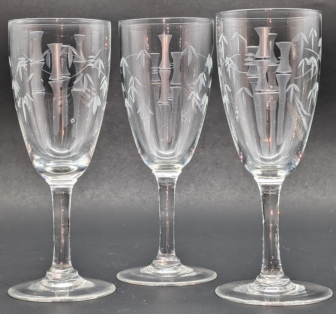 SASAKIacoustic ビンテージ　クリスタル Set of 3 Vintage Noritake Sasaki Crystal Etched Bamboo 3
