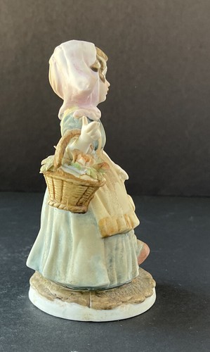 Estatuilla de porcelana Lefton vintage niña cesta de flores rara pintada a mano - Imagen 4 de 9