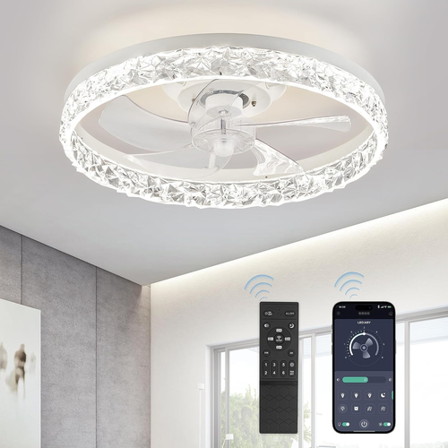 20" Modern Ceiling Fans with Lights and Remote, Dimmable Low Profile Ceiling Fan - Picture 7 of 12