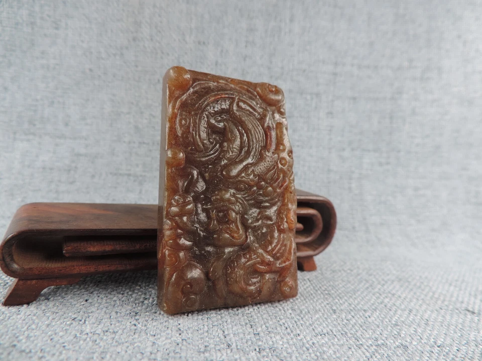 Antiguo colgante chino de jade hetiano tallado a mano dragón que vale la pena coleccionar F Foto 2 de 4