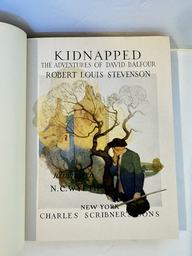 KIDNAPPED STEVENSON HCDJ NC Wyeth Illustrations 14 Plates + Map VTG 1913/1941 - Picture 12 of 21