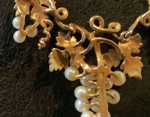 9ct cultured pearl grapevine necklace 16.5" yellow gold vintage ? antique? - Picture 4 of 7