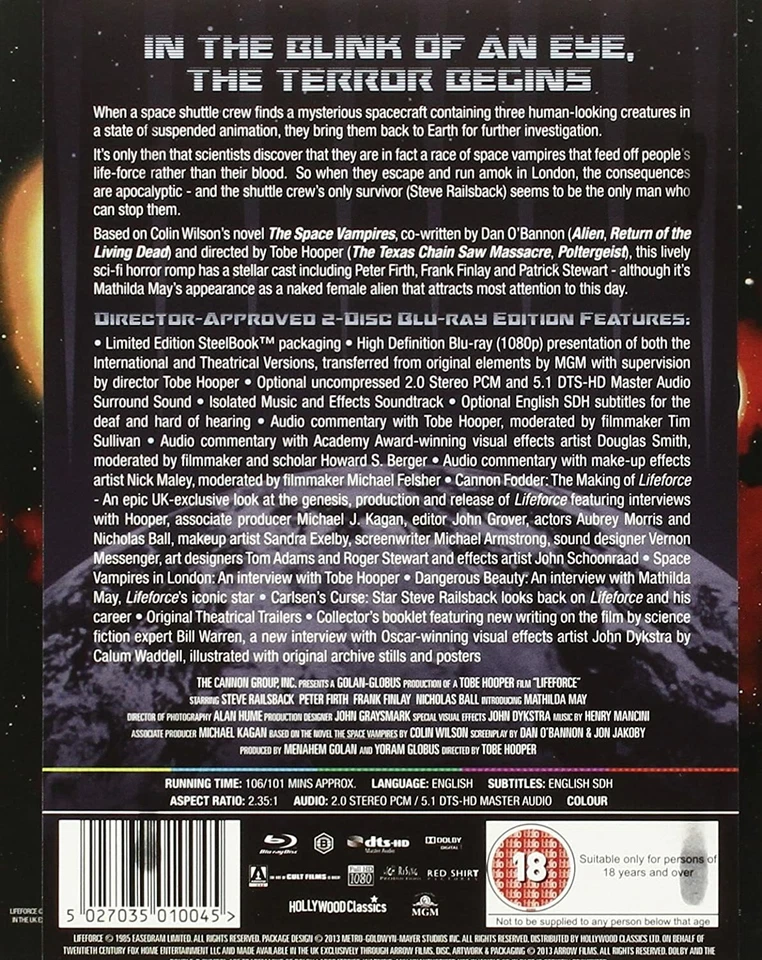 LIFEFORCE Blu-Ray. Steelbook. New in shrinkwrap. [UK / PAL release; Arrow] Foto 2 de 2