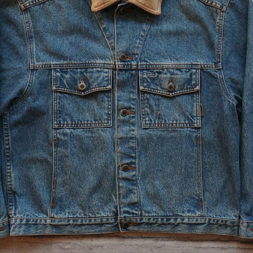 Chaqueta vaquera vintage años 90 Timberland Weathergear de mezclilla camionero talla S cuero Foto 3 de 4