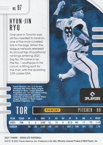 Tarjeta de lámina verde Absolute Hyun-Jin Ryu 2021 #97 - Imagen 2 de 2