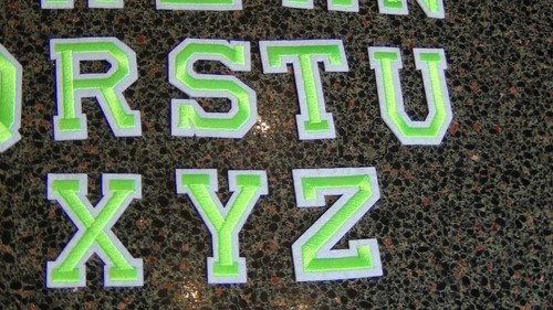 Green letters iron or sew on patch 2 in tall white border alphabet lime green - Picture 4 of 6