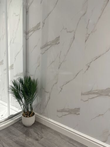 White Marble 8mm Bathroom Shower Wall Panels PVC Ceiling Cladding Kitchen - Picture 4 of 12