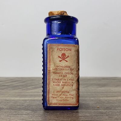 Rare Antique Cobalt Blue POISON Embossed Glass Medicine Bottle 