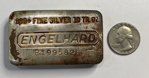 Vintage Toned Engelhard 10 Oz Bar 7th P Series 999 Fine Silver Coin Bar Bullion - Picture 13 of 15