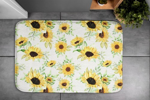 Dekorativer Badläufer Rutschfest Moderne Badematte Sonnenblumen Blumen 90x60 - Bild 4 von 8