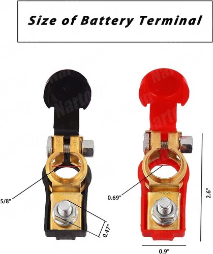 2 Car Battery Terminal Connector Top Post Positive+Negative Heavy Duty Universal - Picture 6 of 13
