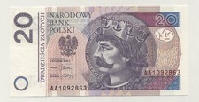 Poland 20 Zlotych 5-1-2012 Pick 184.a UNC Uncirculated Banknote Serial AA
