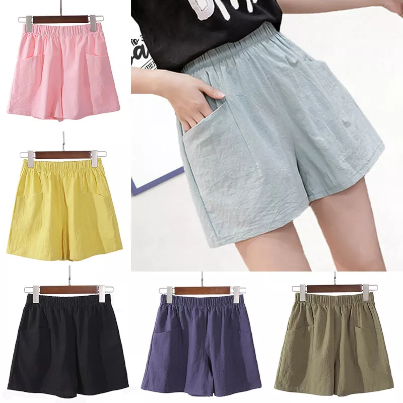 Women Cotton Linen High Waist Shorts Casual Loose Short Pants