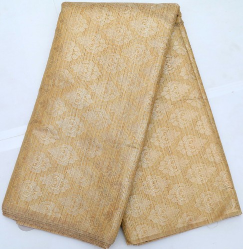 Camel & Gold Jacquard Brocade Silk Fabric Craft Sewing Wedding Dress By The Yard - Picture 5 of 7