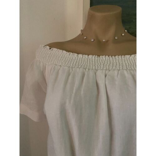 🌱 Immaculate Jacqui-E white linen lined dress 14 on/off shoulder new - Picture 5 of 5