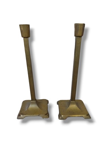 Pair Of Bronze Art Deco Candlesticks 12 And 1/2 In Tall - Picture 4 of 7