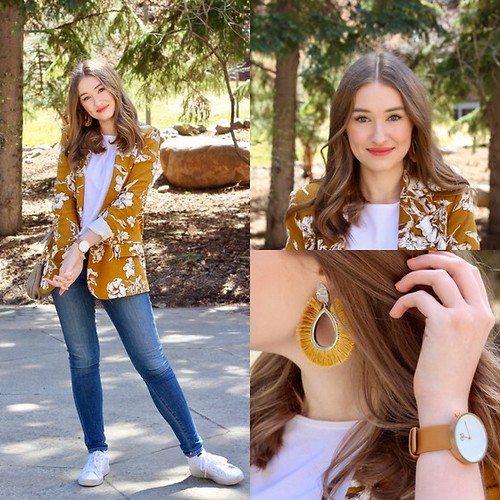 ZARA DARK MUSTARD FLORAL PRINT LINEN BLAZER JACKET SIZE XS UK 8 - Picture 3 of 14