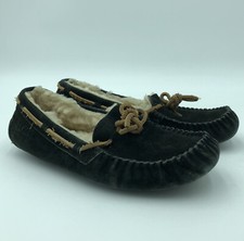 UGG Australia Dakota Moccasin Womens 7 Black Suede Wool Lined Slipper