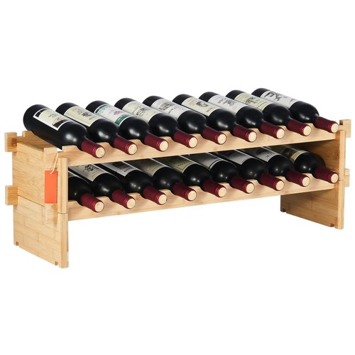 Uimoso 18 Bottle Stackable Modular Wine Rack Bamboo Wood Display Shelf 2-Tier - Picture 9 of 12