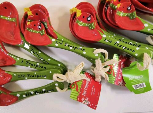 Pier 1 One CHRISTMAS Red Cardinal Bird Ceramic 4 Measuring Spoons Set NOS NWT !! - Picture 9 of 15