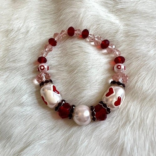 Heart Stretch Bracelet Valentines Facet Glass Enamel Rhinestone Love 13430 - Picture 1 of 9