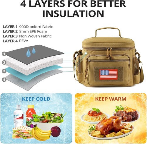 Lunch Box for Men, Tactical Lunch Bag MOLLE Webbing Leakproof Insulated Large Lu - Picture 4 of 7