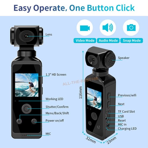 4K HD Handheld Action Camera Wi-Fi 270° Rotatable Pocket Sport Cam Waterproof - Picture 4 of 23