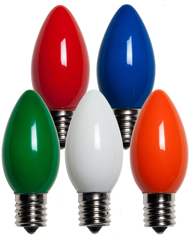 HOLIDAY LIGHT DEPOT 25 C9 Multicolor Ceramic Incandescent Christmas Light Bulbs 7 Watt E17 Base