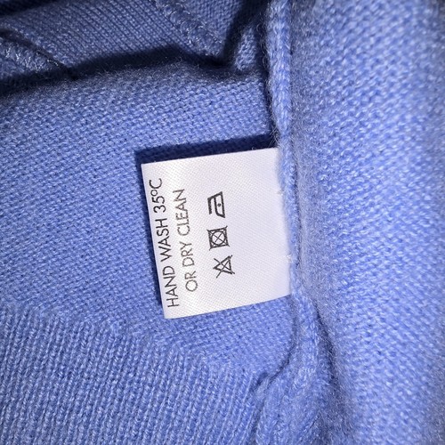 QUEENE & BELLE Light Blue Cardigan 100% Cashmere 3/4 Sleeve Pearl Buttons Size S - Picture 6 of 10