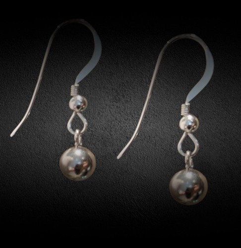 Sterling Silver Ball Earrings 925 Stamp 6mm Ball Charm 25mm Drop Dangle Boxed - Picture 2 of 5